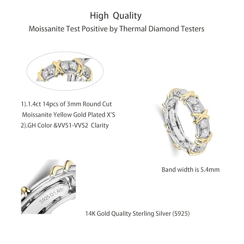 DovEggs 1.4CTW Total FGH 3mm Cut Moissanite Lab Created Diamond Engagement Ring Full Eternity Wedding Band 14k Gold QUALITY Silver/Yellow Gold Plated X`S Engagement Ring for Women2