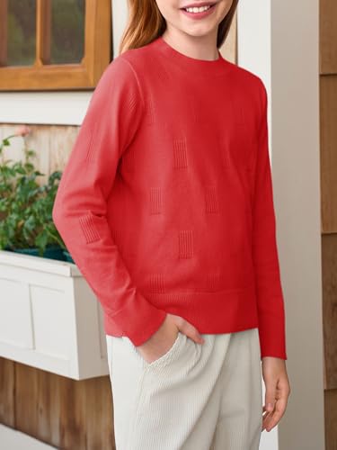 Haloumoning Girls Knit Sweaters Casual Long Sleeve Textured Pullover Tops Kids Loose Fit Comfy Fall Clothes 5-14 Years2