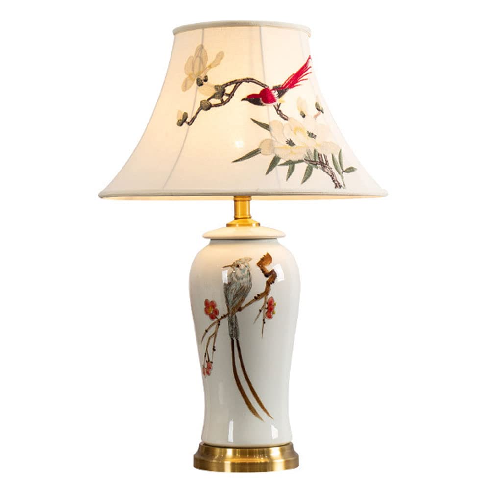 SGKOMN 25.6" Ceramic Led Table Lamp Chinese Classic Traditional Bedside Desk Nightstand Lamp For Bedroom Living Room Office College Bookcase