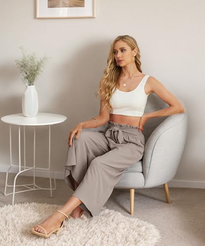 Image of IWOLLENCE Women Flowy Loose Wide Leg Pant Summer Beach Casual Trousers high Waist Adjustable Knot Business Work Casual Pants
