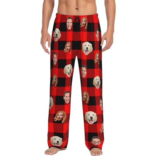Custom Personalized Pajamas Pants With Face Photo For Men Buffalo Plaid Red Pajama Pants Sleepwear Funny Gifts Funny Pajama Pants M