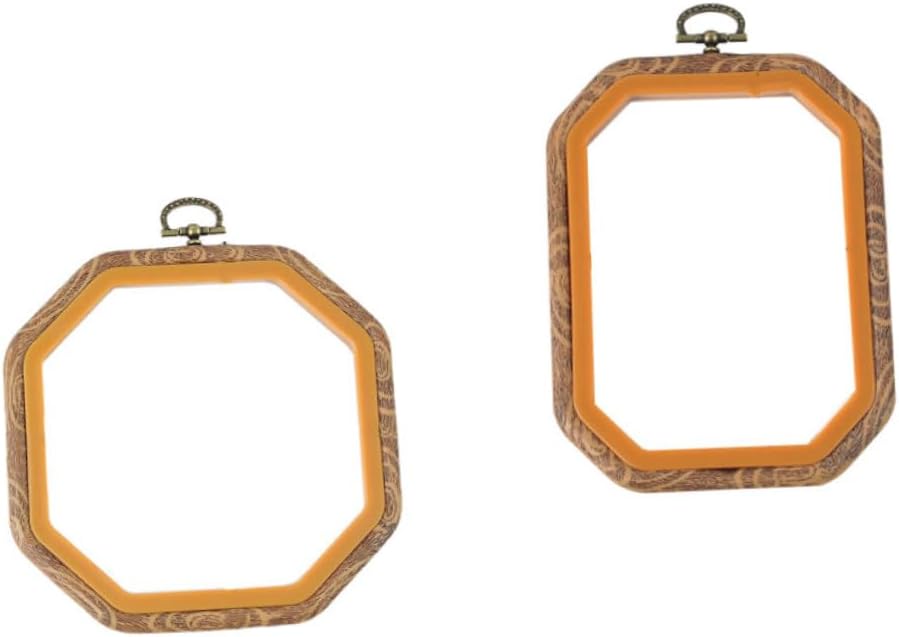 Tofficu 2pcs Imitation Wood Embroidery Hoops for Craft Projects Octagon Rectangle Versatile Sewing Tool for Beginners and Cross