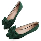 Women's Pointed Toe Flats Dressy Wedding Shoes Cute Bowknot Loafers Wide Width Business Casual Walking Shoes Non Slip Green US 8.5