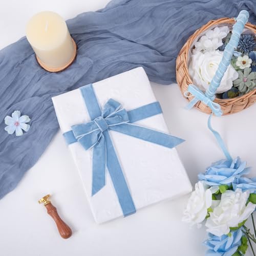 Image of QIANF Vintage Dusty Blue Velvet Ribbon Christmas Ribbon for Gift Wrapping Crafts Christmas Tree Ornaments Garland Decorations, 1 Inch X 25Yd