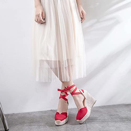 Image of Womens Espadrille Wedge Sandals Closed Toe Platform Lace Up Ankle Strap Slingback Summer Dress Shoes
