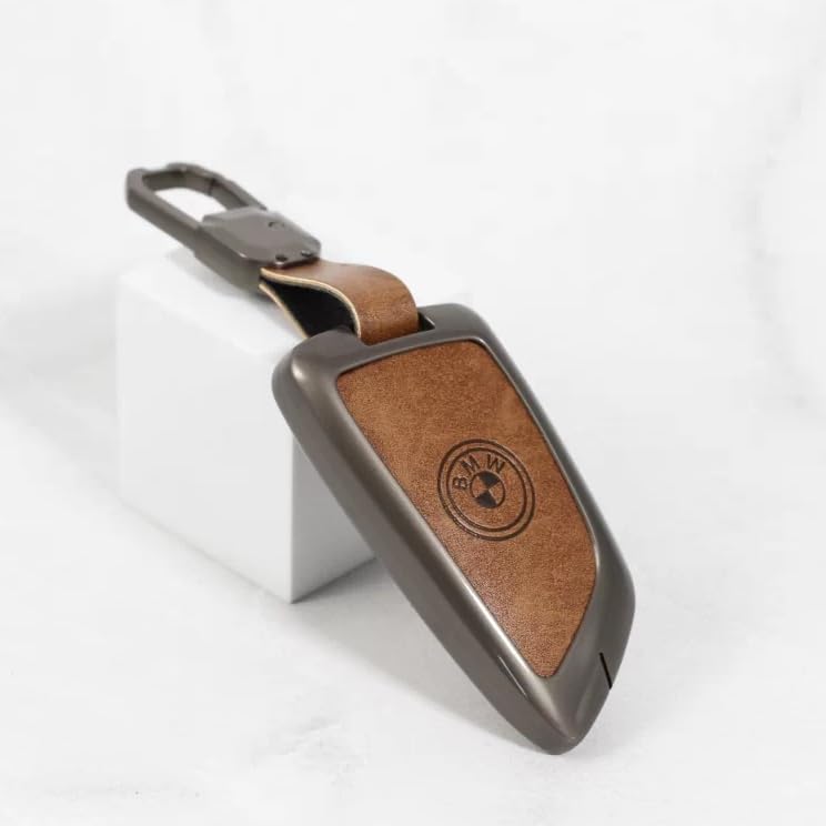 Image of Metal Alloy Leather Key case for BMW 4 Button Smart Key (TAN)