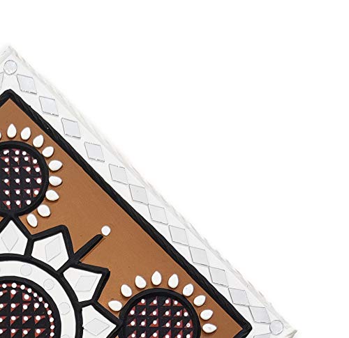 Image of Ethnics of Kutch Traditional Kutch Handicraft Mud-Mirrorwork Lippan Kam Wall Art (Water and Break Resistant) - Square (12 inch x 12 inch) - (White - LKT-0232)