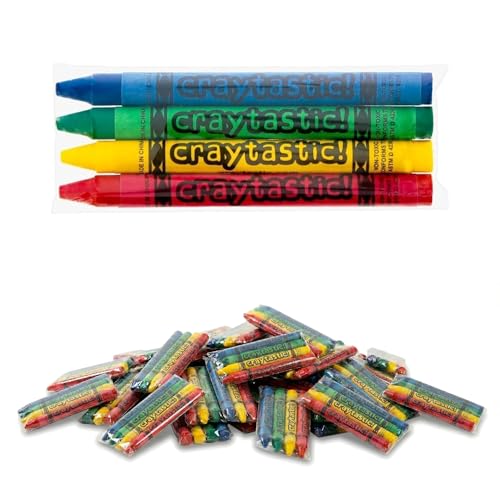 25 Bulk Crayon Packs of 4 (100 count) - Bulk Crayons for kids - Party Favors Teachers Party Favors Classrooms Restaurants - Individually Wrapped Non-Toxic