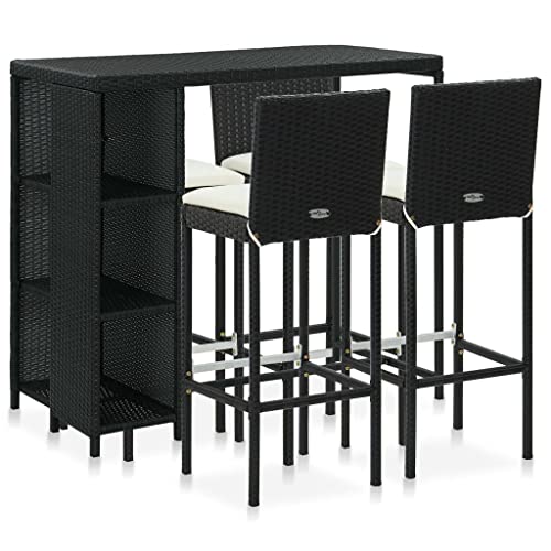 vidaXL Meuble de Bar de Jardin 5 pcs et Coussins Salon de Jardin Ensemble de Salle à Manger Mobilier de Terrasse Patio Extérieur Résine Tressée Noir