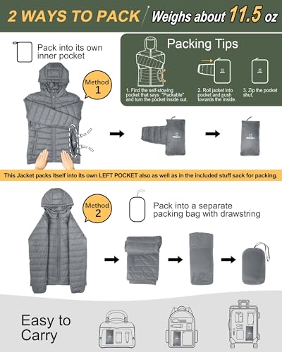 Image of Outdoor Ventures Women's Packable Lightweight Full-Zip Puffer Jacket with Hood Quilted Winter Coat