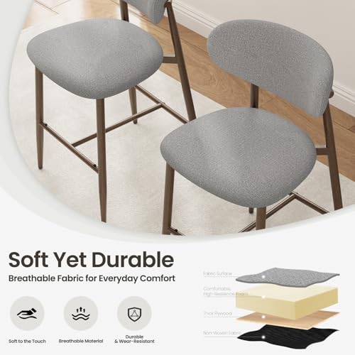 Image of MALOL Bar Stools Set of 2, Upholstered Counter Height bar stools with Backs and Metal Legs, Modern Kitchen Bar Stools for Kitchen Island, Counter, Light Grey