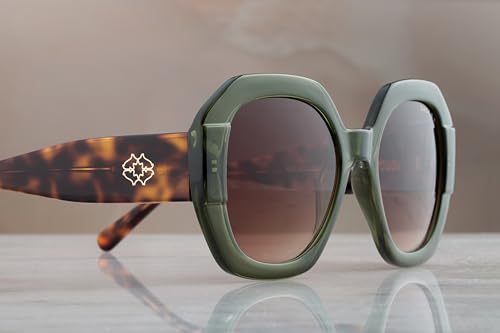 RADLEY London 6522 Womens Trendy Oversized Hexagonal Sunglasses, 53 mm, UV400 Protection, Green/Dark Tort4