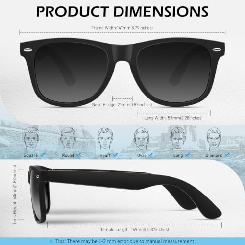 Image of Sunier Polarized Sunglasses for Men and Women, Retro Square Matte Finish UV400 Protection Shades for Driving, Fishing