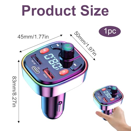 Transmisor FM Bluetooth para Coche, [Tipo-C PD20W y QC 3.0] Adaptador Bluetooth para Radio de Coche MP3, Adaptador Q5, Cargador de Coche, para 2 USB y Tipo C, soporta Llamadas Manos Libres - imagen 2