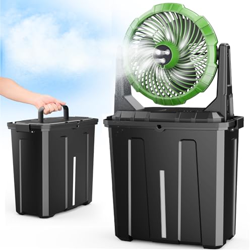 Image of Ausic Portable Misting Fan, 9L 10-inch Outdoor Mist Fans for Outside Patios Cooling, 20000mAh Rechargeable Battery Fan with Water Box, 3 Strong Winds, 3 Spray Mister, Camping /Beach Summer Essentials