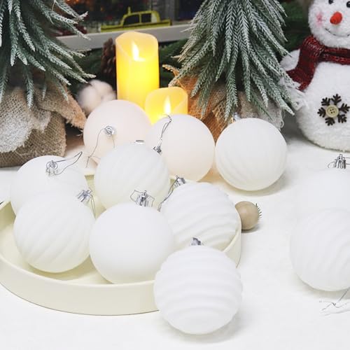 Image of Senjie 12 PCS Velvet Ornaments Balls Sets for Christmas Tree 3.15 inch Flocked Christmas Balls Assortment for Xmas Tree Holiday Decor Cream