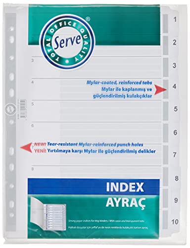Karton Ayraç 1-10 Rakam A4, Şeffaf