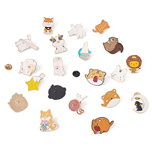 Image of Cheriswelry 20Pcs Alloy Animal Enamel Brooch Pins Cartoon Cute Lion Tiger Rabbit Dog Pins Badge 24-30mm for Clothes Jacket Coat Bags Backpack Hats Scarf Decoration