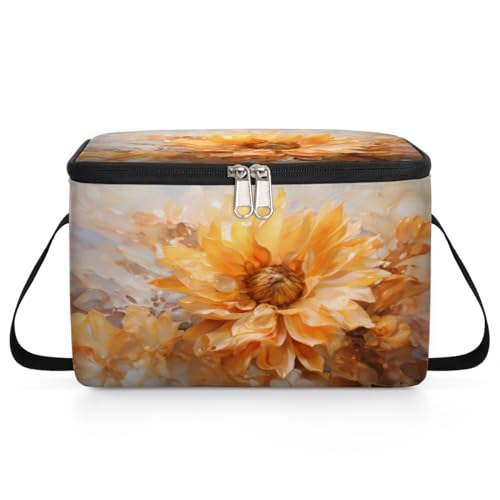 GzLeyigou Summer Sunflower Lunch Bags for Women Men 9 Cans, Hot & Cold Food Delivery Bag Insulated Grocery Bag Insulated Lunch Box Watercolor Floral Cooler Bag for Office Work Picnic Beach