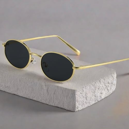 Street Knitted Oval Black Tint Gold Wire Frame Round Men's Women's Summer Glasses Vintage Hip Hop Fashion Unisex Trendy Retro 90's Shades UV Protection Circle Sunglasses2