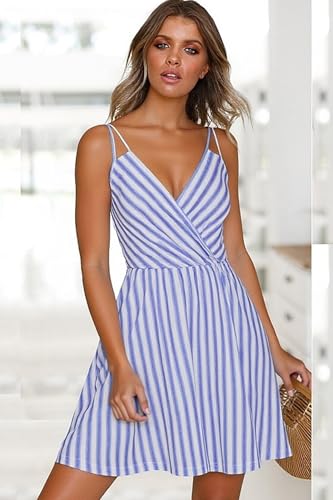 Image of ECOWISH Summer Dresses for Women 2026 V-Neck Spaghetti Strap Bowknot Backless Sleeveless Lace Mini Swing Skater Dress
