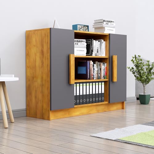 Image of Bniture Storage Cabinet Wooden Sideboard for Living Room with 3 Shelf and 2 Door Multipurpose Book Shelf Storage Organizer Cabinet for Office Home Hallway Drawing Room Bedroom |Giant Wood & Slate Grey