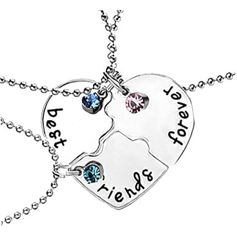 Yililay 3PCS/Set Best Friend Forever Necklace Kit Rhinestone BFF Necklace Heart Shape Pendant Friendship Puzzle Stitching Necklace Jewellery Gift Cover