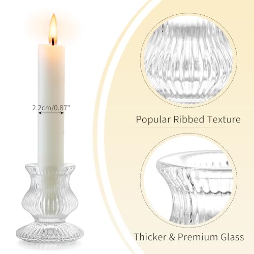 Romadedi Glass Candle Holder for Candlestick - 10 Pcs Clear Small Tapered Candle Holder Decor Bulk Wedding Table Centerpiece for Candle Sticks Christmas Party Living Room Dinner Advent