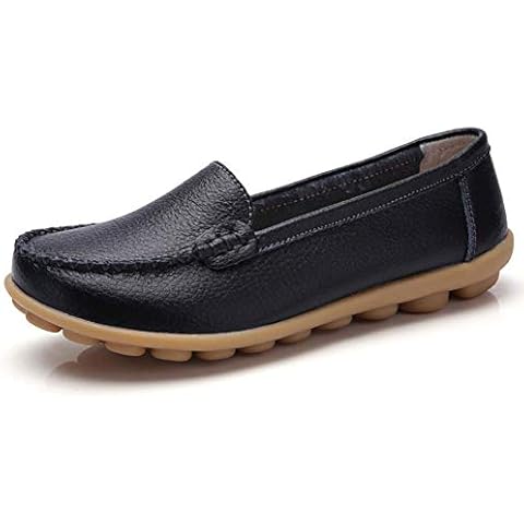 Women Flat Shoes Loafers Leather Casual Moccasins Soft Sole Shoes for Driving Walking 6.5 UK/Label 41 Black Cover