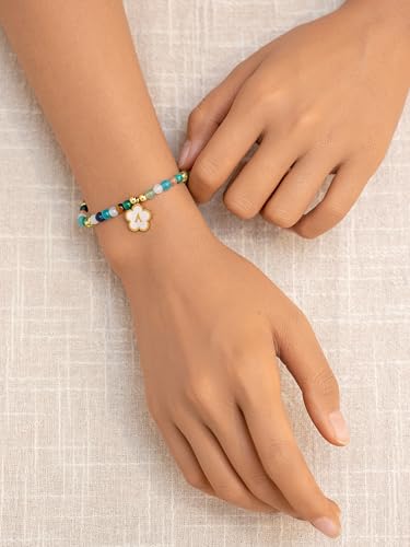 SENLLY Crystal Initial Bracelet, Meaningful Gift for Women Crafted with Natural Stone & Floral Letter Charm J, Adjustable for Mom Daughter Sister Wife Friend - image 4