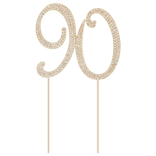 Honbay 90 Birthday Cake Topper Sparkling Bling Alloy Crystal Rhinestones Cake Topper Cake Decoration for 90th Birthday or Anniversary Party (Gold)