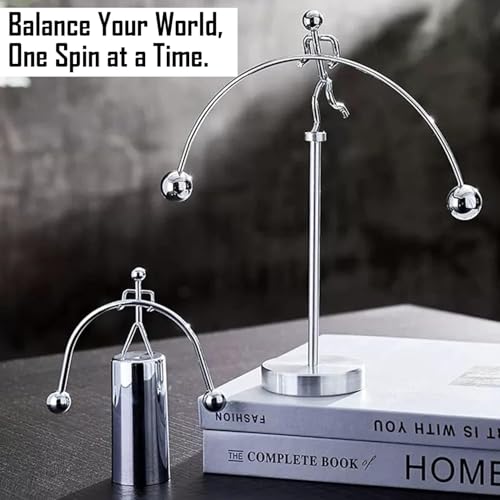 Image of FRYIO Adult Stainless Steel Balancing Toy | Engular Momentum Silver Pole Balancing Man | Stress Relief Motion Toy (Pole Balancing)