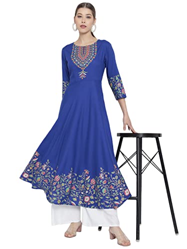 Image of Yash Gallery Women's Rayon Relaxed Fit Anarkali Kurti