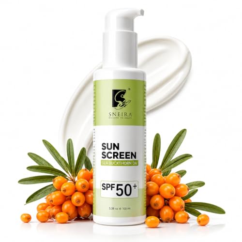 Image of Sea Buckthorn Oil Sunscreen SPF 50+ 100ml | Broad Spectrum UVA UVB Sun Protection for Face-Body |Fast Absorbing No White Cast Sunscreen | Water Resistant Daily Use for All Skin| Men-Women