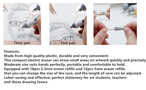 Electric Eraser Kit Battery Operated Automatic Pencil Eraser With 20Pcs Eraser Refills Detailer Tool For Artists Sketching Painting Drawing Pencils Drafting Graphite Pencils(White) #TOP2