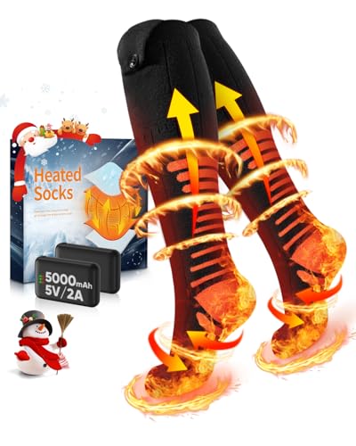 2026 Upgraded Beheizbare Socken mit APP Steuerung, 5000mAh 5V Wiederaufladbare Heizsocken, 3 Wärmeeinstellungen & 360° Heizung Beheizte Socken, Waschbare Beheizbare Socken Damen Herren für Ski Jagen L