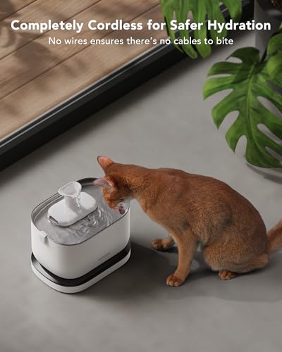 Image of PETLIBRO Cordless Cat Water Fountain, Rechargeable Battery Operated Wireless Pet Water Fountain, 2.5L /84oz Cat Water Dispenser for Drinking with Quiet Pump Stainless Steel Tray Easy Clean BPA-Free