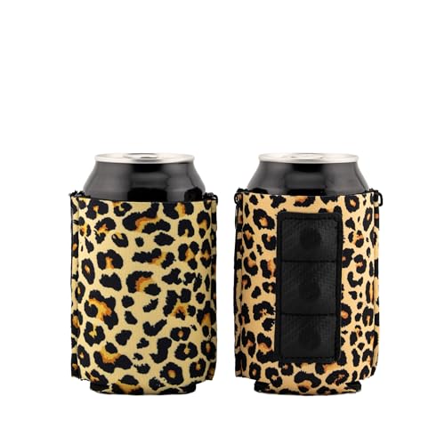 ZipSip MAGNET - Adjustable All-In-One Coozie with Zippers for Cans, Bottles, Slim Cans, Pint Glasses, Party Cups, Coffee – Can Cooler - Insolated Neoprene Sleeve - Leopard Print, Medium