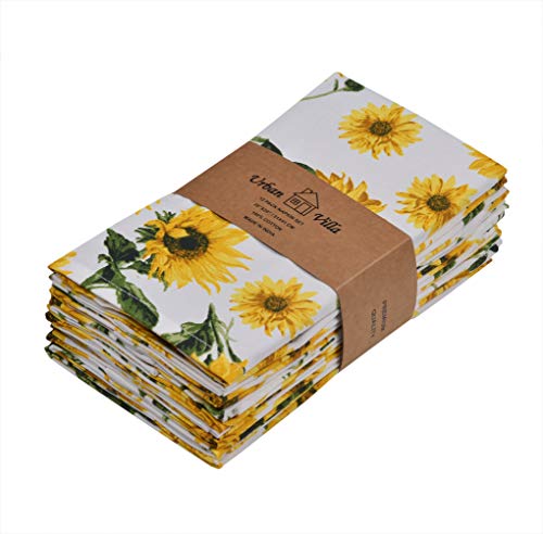 Urban Villa Dinner Napkins Sunflower Print Cloth Napkins Set Of 12 Premium Quality Dinner Napkins 100% Cotton Oversized 20X20Inches Cloth Napkins With Mitered Corner Ultra Soft Dinner Napkins #TOP21