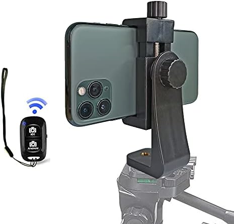 Phone Tripod Mount for iPhone, Cellphone Holder Clamp Adapter with Bluetoot Remote 360 Degree Swivel for 3.5in to 6.7in All Smartphone, iPhone 12 Pro, iPhone 11 10 9 8 7, Galaxy S21 20 Note 20, Nexus