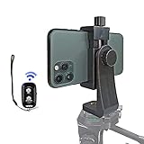 Phone Tripod Mount for iPhone, Cellphone Holder Clamp Adapter with Bluetoot Remote 360 Degree Swivel