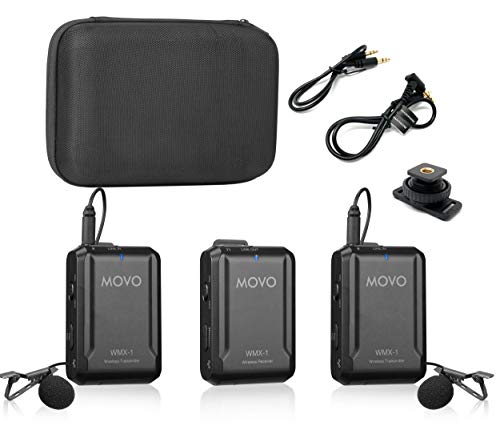 Movo WMX-1-DUO 2.4GHz Dual Wireless Lavalier Microphone System Compatible with DSLR Cameras, Camcorders