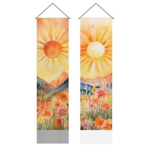 Tapisserie murale abstraite bohème avec franges lot de 2