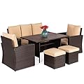 Best Choice Products 7-Seater Conversational Wicker Sofa Dining Table, Outdoor Patio Furniture Set w/Modular 6 Pieces, Cushions, Protective Cover Included - Brown/Beige