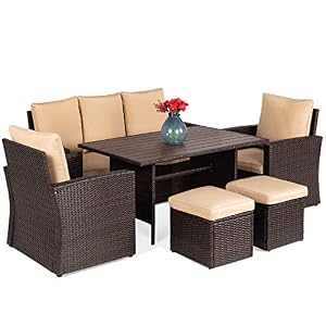 Best Choice Products 7-Seater Conversational Wicker Sofa Dining Table, Outdoor Patio Furniture Set w/Modular 6 Pieces…