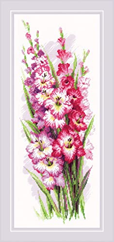Image of RIOLIS - Charming Gladioli 1994, Floral Cross Stitch Kits 7.75 inchX19.75 inch, Cross Stitch Kits for Beginners & Advanced, Crossstitching Kits Adult, Counted Stitching Kits, Flowers Embroidery Kit
