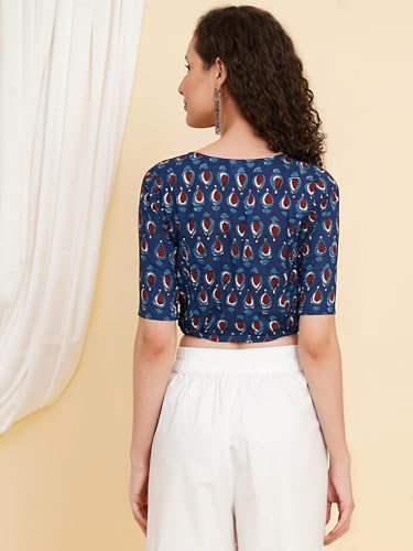 Image of Yash Gallery Women's Cotton Zig-Zag Printed Regular Regular Fit Short Sleeve Blouse