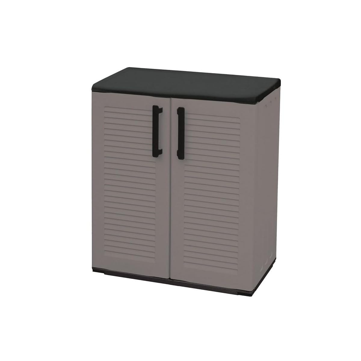 INTEC - Armoire Basse de Rangement 2 Portes Gris Anthracite 68x37x84 cm – Meuble Polypropylène Recyclé pour Garage, Jardin, Buanderie – Résistant Eau & UV