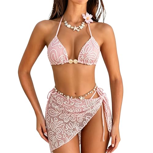 Bikini 3 pièces premium floral avec haut triangulaire et paréo
