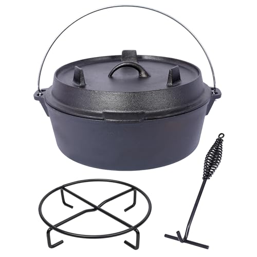 8 Qt Cast Iron Dutch Oven with Lid, Handle, and Stand